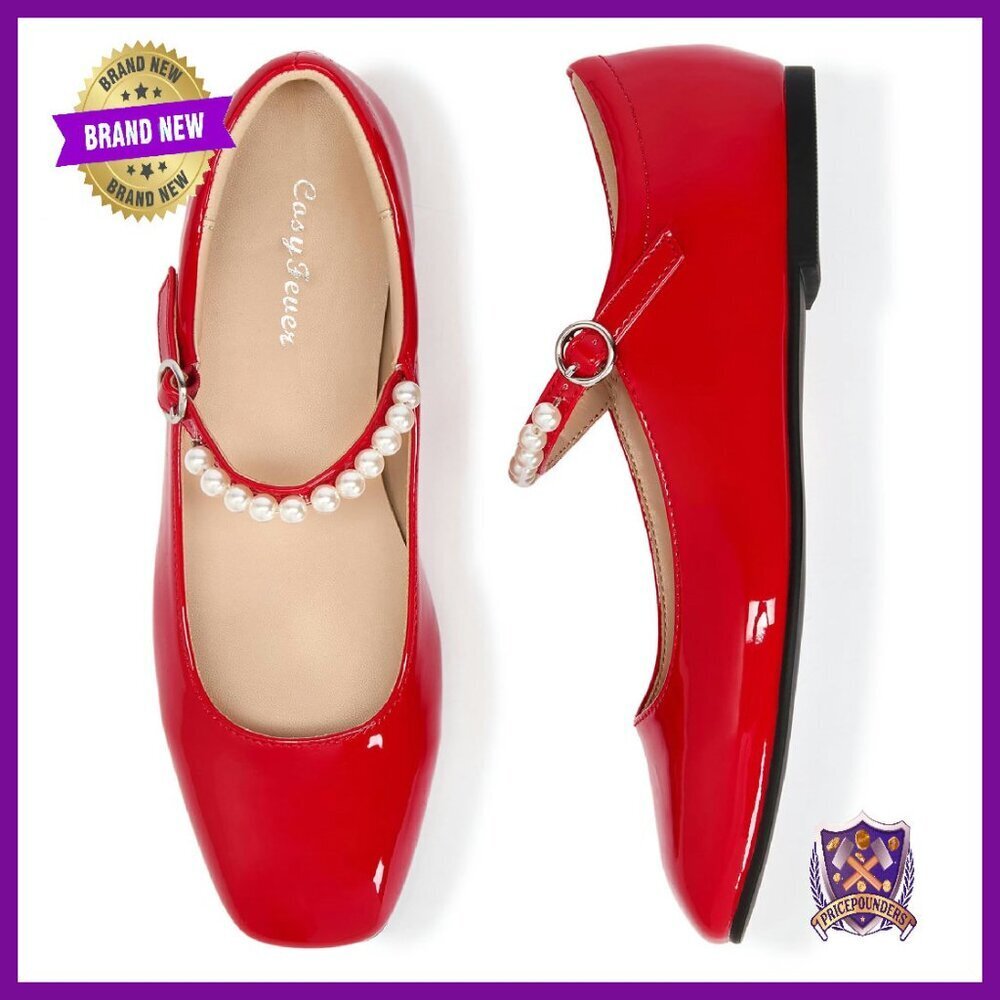 Women's Patent Leather Mary Jane Ballet Flats Adjustable Strap Office Shoes